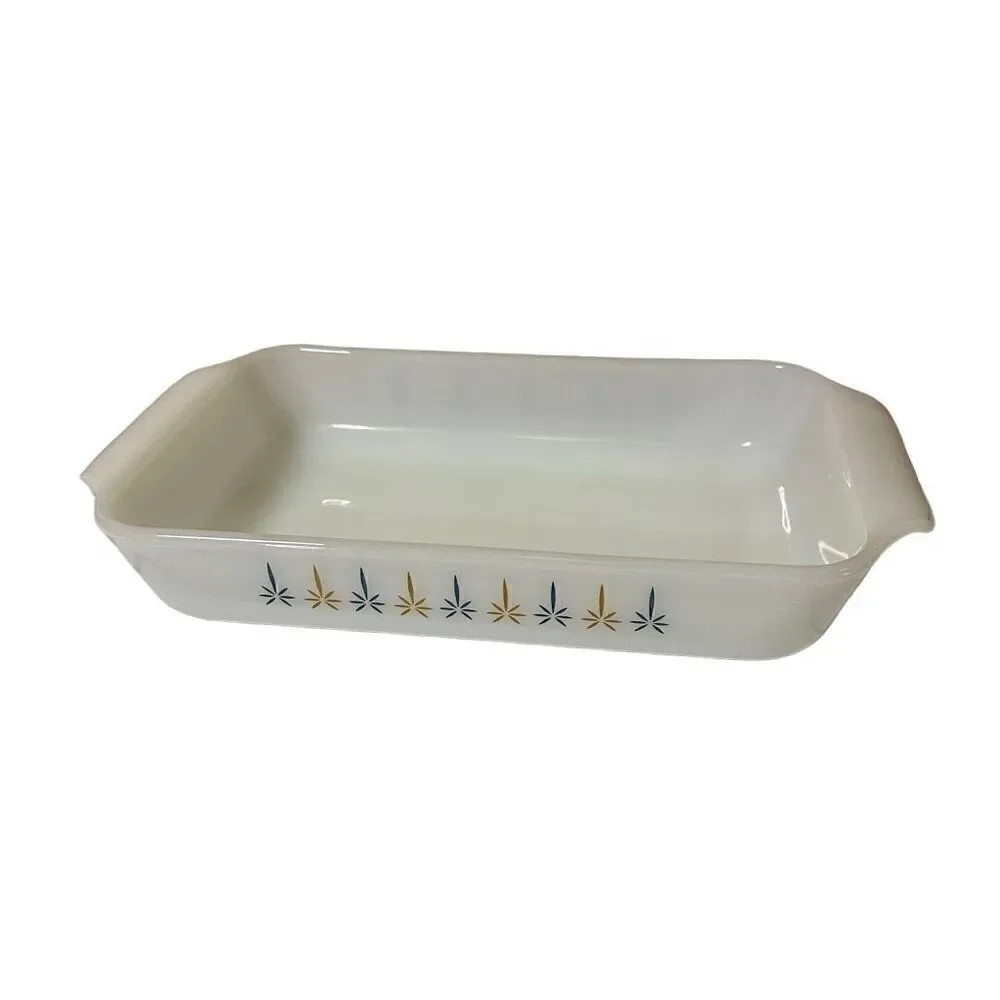 Fire King ANCHOR HOCKING 1.5Q Casserole Dish Atomic Star Candle Glow 432 Vintage